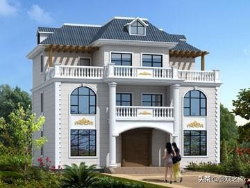 農村大氣三層歐式別墅設計圖，帶效果圖和圖紙。