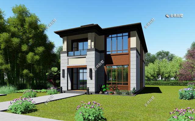 二層現代中式小別墅，外觀耐看大方，造價實惠，很適合農村自建。