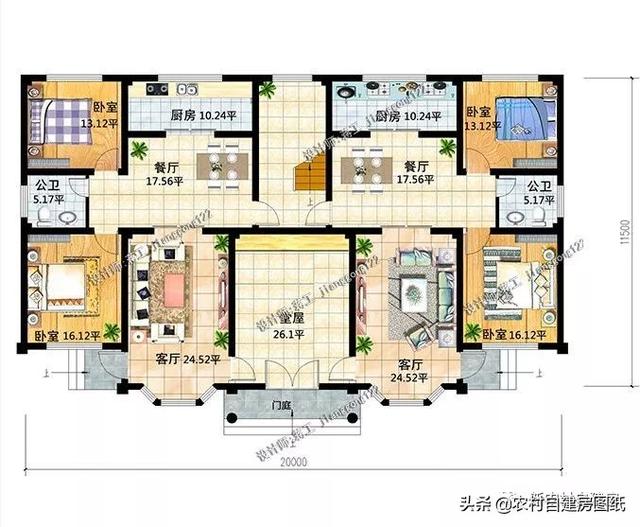推薦5套農村兄弟雙拼別墅，2款共用堂屋，主體最低單戶20萬起就能建，很合算。