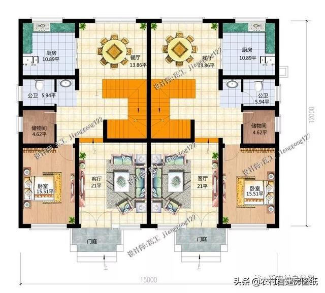 推薦5套農村兄弟雙拼別墅，2款共用堂屋，主體最低單戶20萬起就能建，很合算。