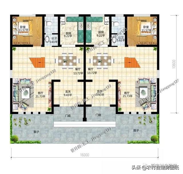 推薦5套農村兄弟雙拼別墅，2款共用堂屋，主體最低單戶20萬起就能建，很合算。