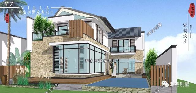 130平兩層新中式度假別墅設計圖，帶庭院泳池露臺。