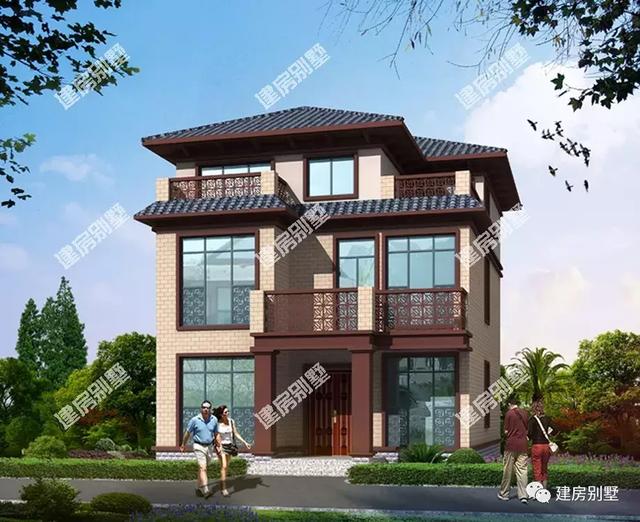 面寬不到10米的兩款三層別墅設(shè)計(jì)圖，不同風(fēng)格，第一款新中式復(fù)古風(fēng)格，非常的華麗。