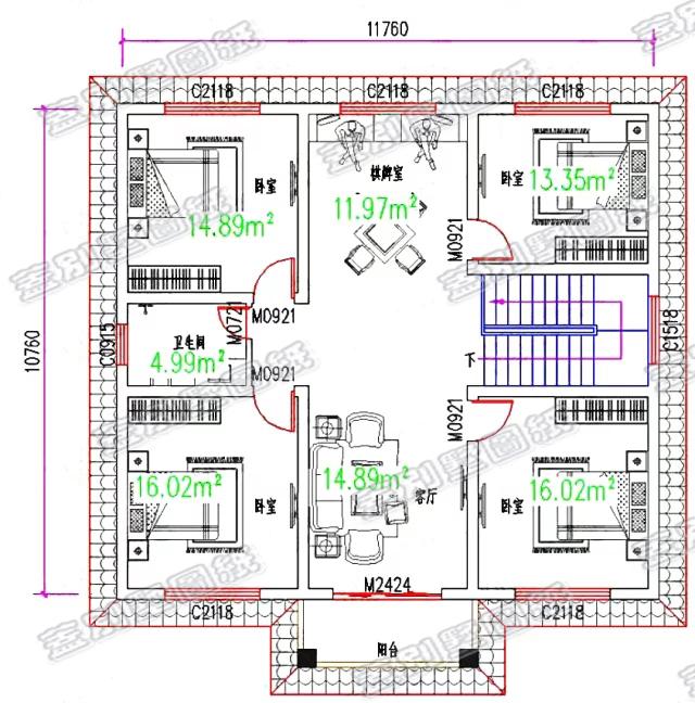 二層簡歐風別墅設計圖，內配6間臥室，耐看大氣，適合農村自建。