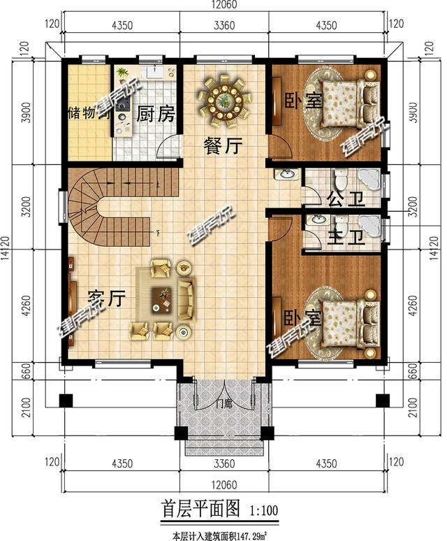 占地148平三層豪華別墅設(shè)計圖，牛轟轟的，還娶了城里媳婦
