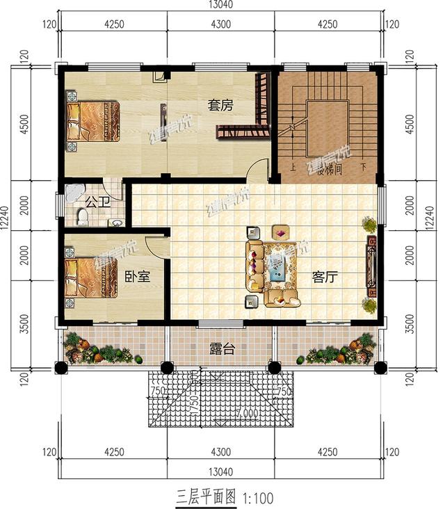 三層農村住宅設計圖，帶火灶，外觀十分漂亮，室內布局實用性強。
