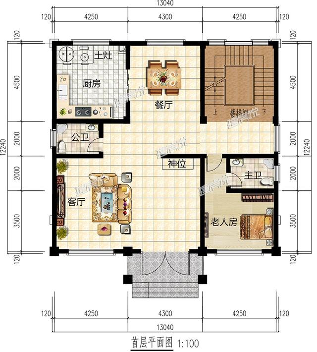 三層農村住宅設計圖，帶火灶，外觀十分漂亮，室內布局實用性強。