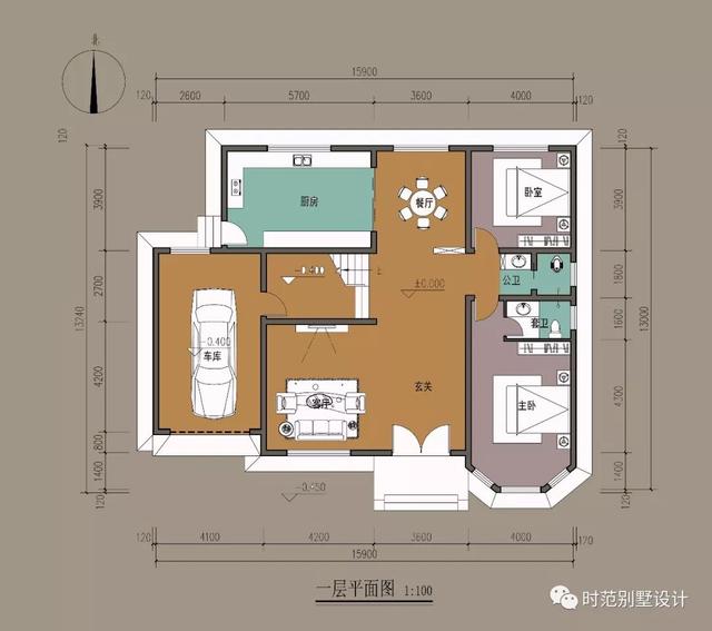 二層鄉村歐式小樓設計圖，溫馨舒適，帶車庫，方便出行。