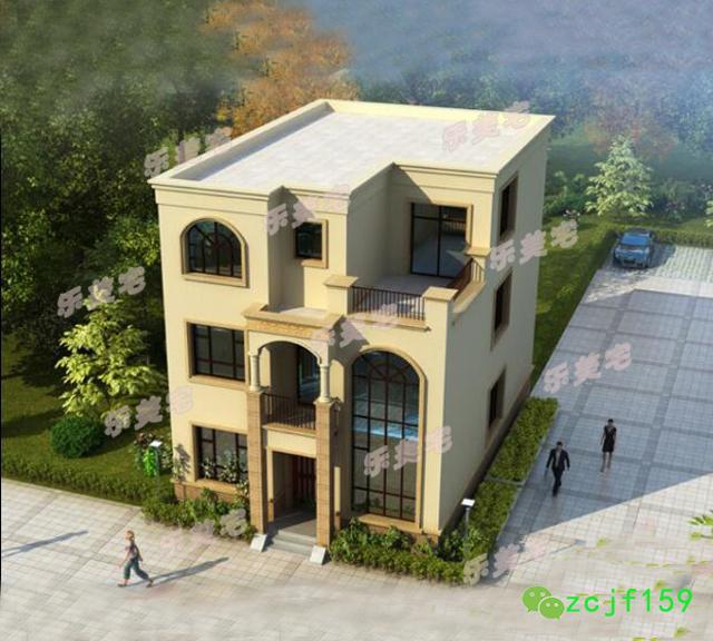 三層平屋頂農村別墅，簡約現代歐式風，多窗戶設計，南北通透。