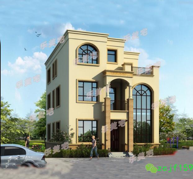 三層平屋頂農村別墅，簡約現代歐式風，多窗戶設計，南北通透。