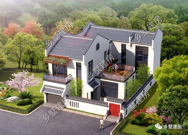 新中式二層小樓設計圖，帶車庫，設計新穎，經濟實用，看完，你就信服了！