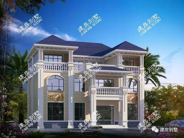 三層歐式別墅設計圖，客廳挑空，第一棟相對來說戶型更大。