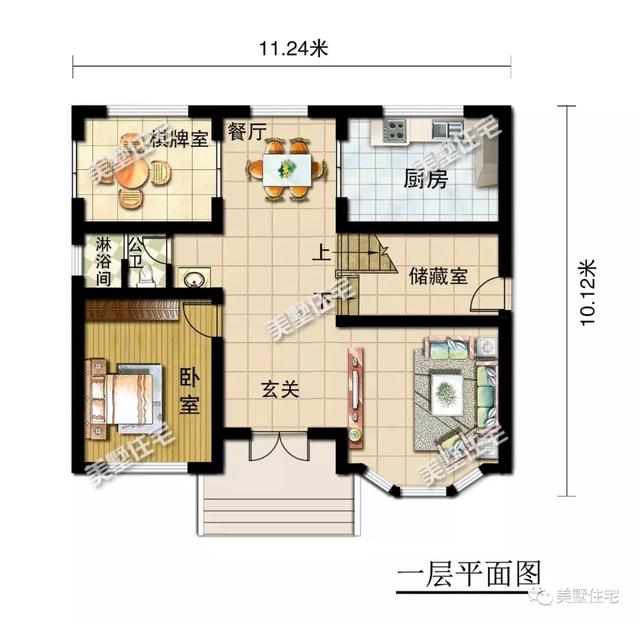 11.24米x10.12米二層小別墅設(shè)計(jì)圖，高貴典雅，內(nèi)配畫室、書房、棋牌室。