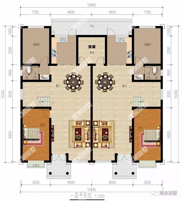 兩棟面寬接近的三層雙拼自建房，加深兩家人的兄弟感情。