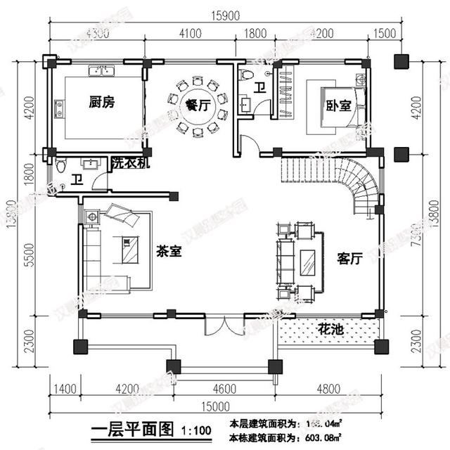 15米x13.8米三層半四層農村別墅設計圖，復式大客廳，簡單大氣。你喜歡嗎？