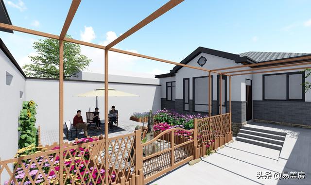 11.2m×12.5m北京一層現(xiàn)代別墅設(shè)計圖，造價21萬，落地窗大平臺真舒服