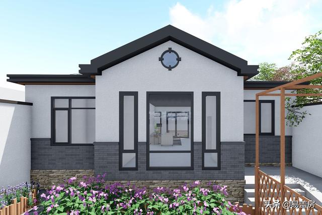 11.2m×12.5m北京一層現(xiàn)代別墅設(shè)計圖，造價21萬，落地窗大平臺真舒服