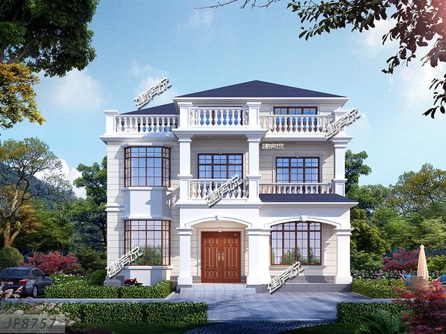 歐式三層別墅，很有田園氣息，蓋在農(nóng)村一定是一道靚麗的風景線。