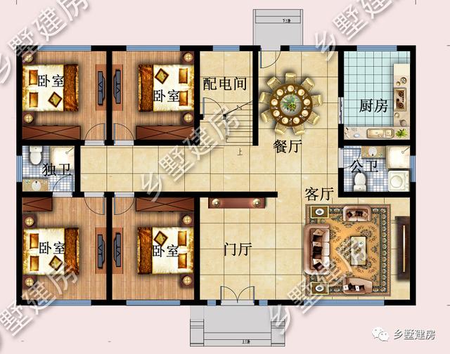 17.74X11.54米新中式二層別墅設計圖，帶泳池+庭院+露臺。