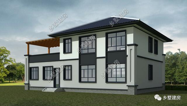 17.74X11.54米新中式二層別墅設計圖，帶泳池+庭院+露臺。