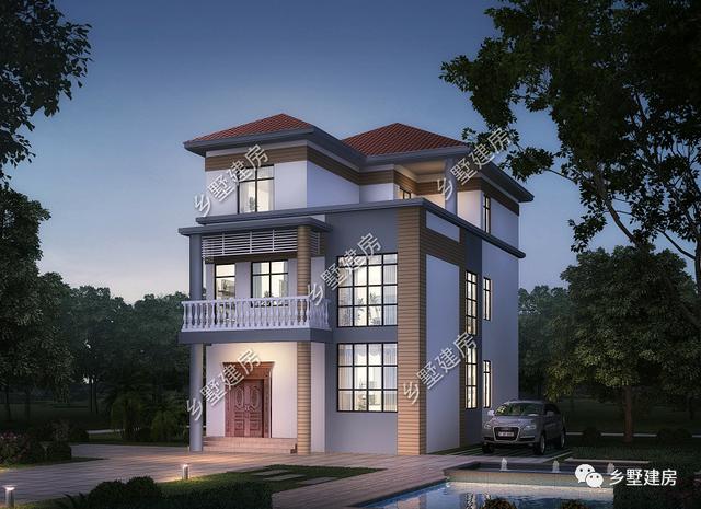 現代風格三層別墅，大玻璃窗設計，室內亮堂，窄面寬也能走路帶風。