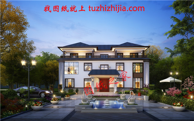 2019農村三層新中式別墅圖，占地240平米