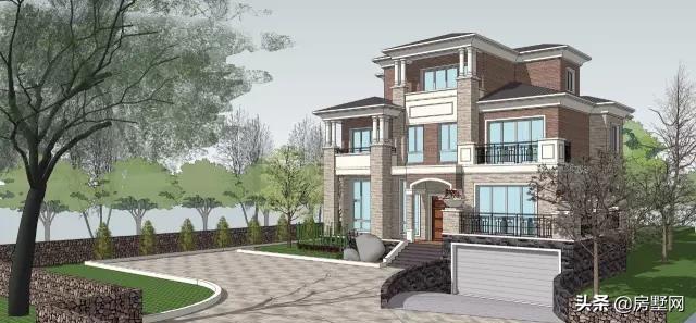 帶雙車庫的新式三層別墅設計圖，秀雅大方不失大氣?。