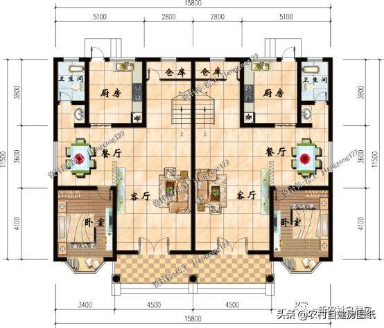 3款兄弟雙拼別墅設計圖，建成之后可以說是村里首屈一指的大氣。