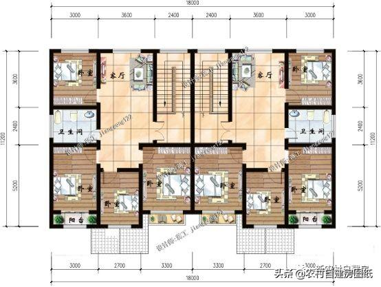 3款兄弟雙拼別墅設計圖，建成之后可以說是村里首屈一指的大氣。