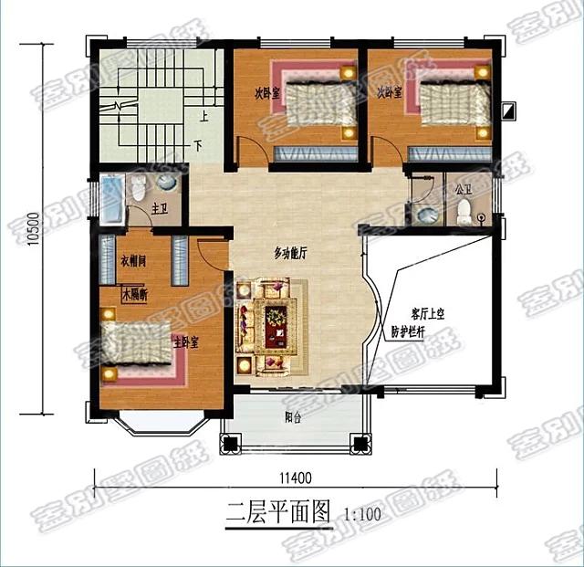 帶超大落地窗的三層農村自建房，客廳挑空設計，時尚豪華，造價25萬。