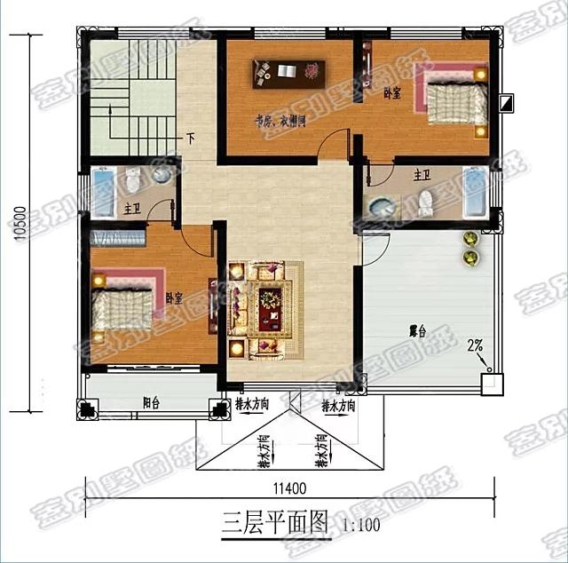 帶超大落地窗的三層農村自建房，客廳挑空設計，時尚豪華，造價25萬。