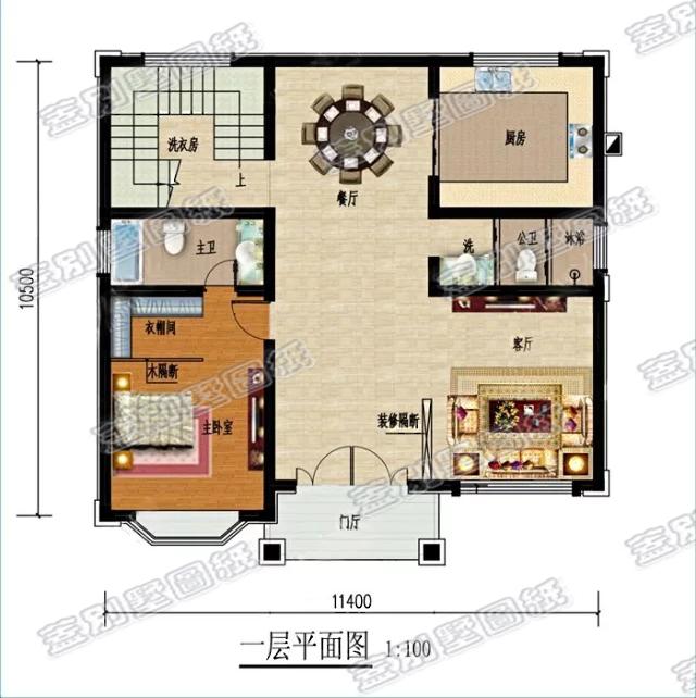 帶超大落地窗的三層農村自建房，客廳挑空設計，時尚豪華，造價25萬。
