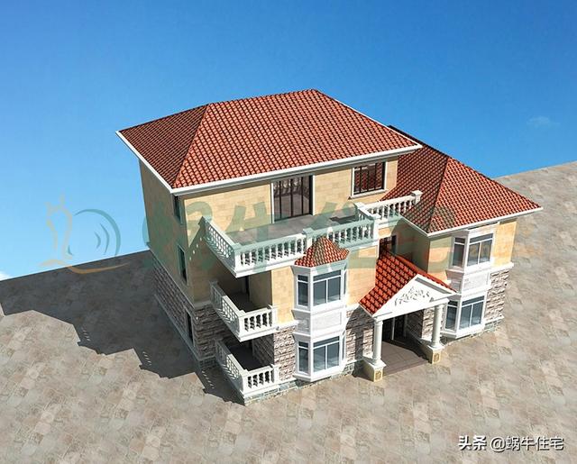 簡歐三層農村別墅設計圖，簡潔大方，坡屋頂設計，功能分區合理，最適合老百姓的自建房