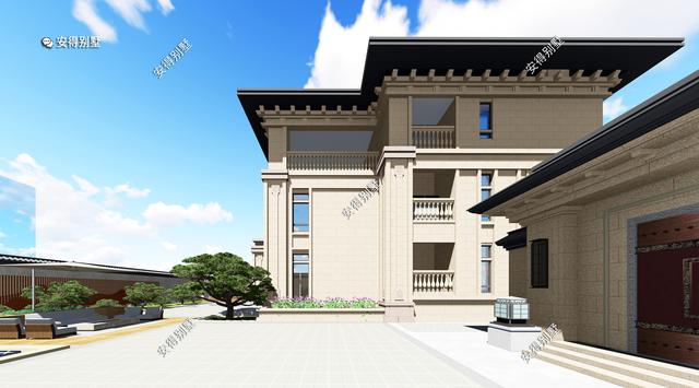 經典耐看的三層歐式別墅設計圖，寬敞大氣，帶庭院、大客廳、大車庫、大露臺，臥室套房。