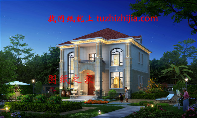 歐式獨棟二層小別墅設計圖，客廳中空，占地126平米