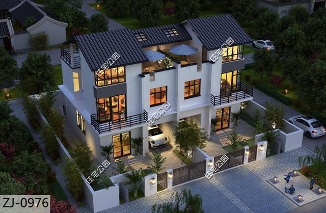 兩兄弟合建三層新中式雙拼別墅設計圖，端莊素雅在，造價65萬。