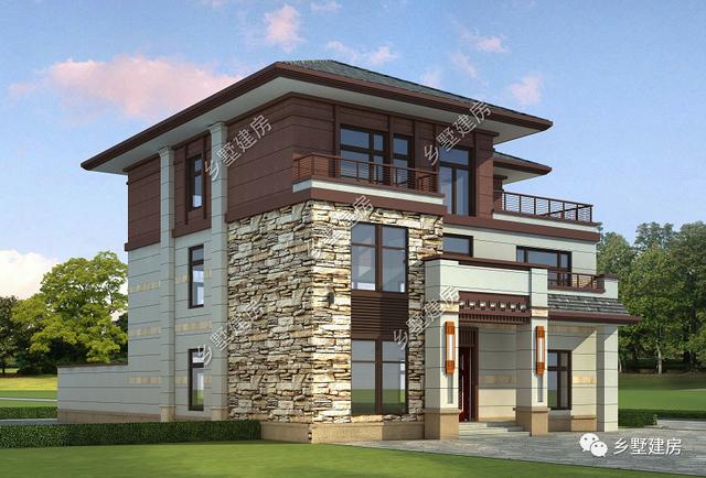 12.5X18.1米三層新中式別墅設(shè)計圖，帶庭院，經(jīng)典耐看！