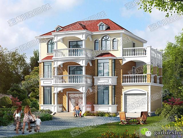 帶車庫的三層歐式別墅設計圖，大堂屋設計，功能性齊全。