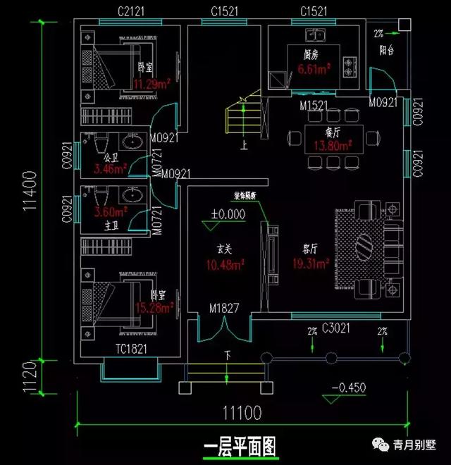 帶走廊飄窗長陽臺的二層鄉村別墅設計圖，外觀樸素自然，非常適合父母養老。