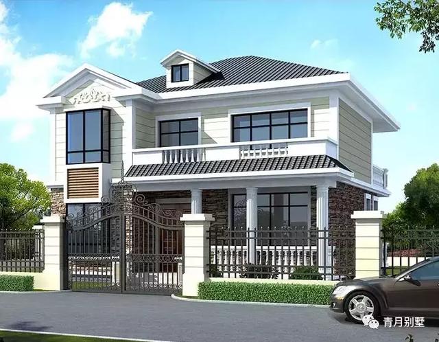 帶走廊飄窗長陽臺的二層鄉村別墅設計圖，外觀樸素自然，非常適合父母養老。