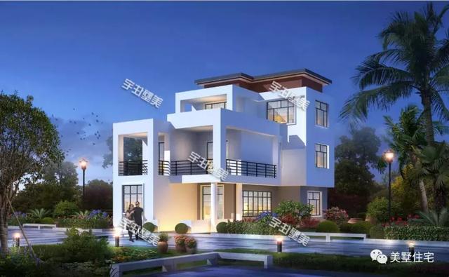 帶悠然小前院的三層現(xiàn)代別墅設(shè)計(jì)圖，清透中不失穩(wěn)重大方，時(shí)尚范十足