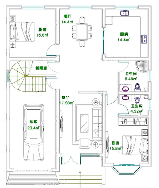 帶涼亭的三層別墅設計圖，平屋頂設計，經(jīng)濟實用，非常適合農(nóng)村自建。