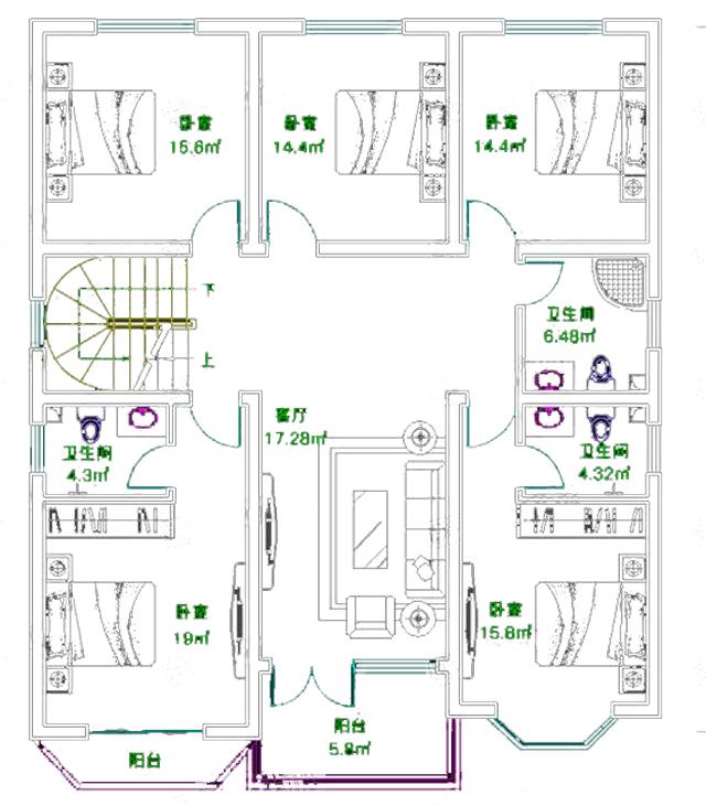 帶涼亭的三層別墅設計圖，平屋頂設計，經(jīng)濟實用，非常適合農(nóng)村自建。