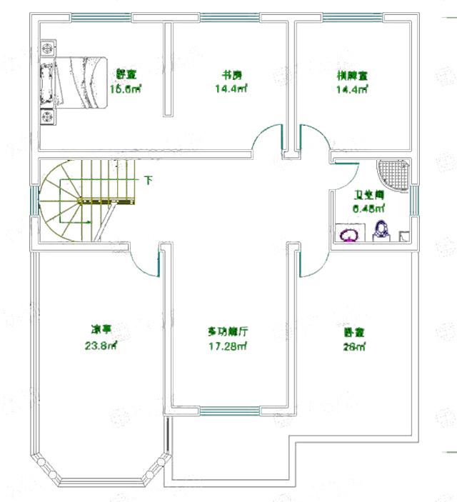 帶涼亭的三層別墅設計圖，平屋頂設計，經(jīng)濟實用，非常適合農(nóng)村自建。