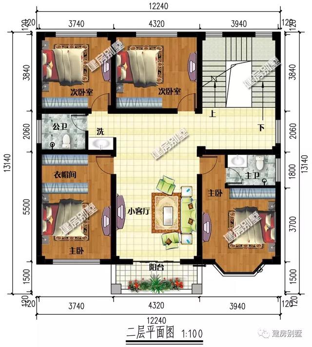 簡約且氣派的四層農村別墅戶型，室內臥室多，配置也齊全。