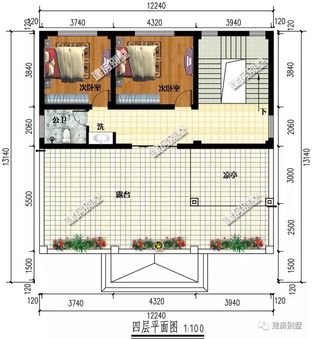 簡約且氣派的四層農村別墅戶型，室內臥室多，配置也齊全。