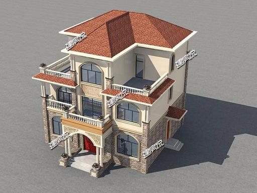 占地面積140米的三層歐式別墅設計圖，戶型方正，適合農村自建。