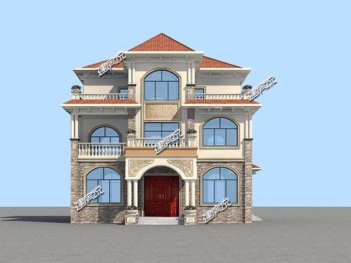 占地面積140米的三層歐式別墅設計圖，戶型方正，適合農村自建。