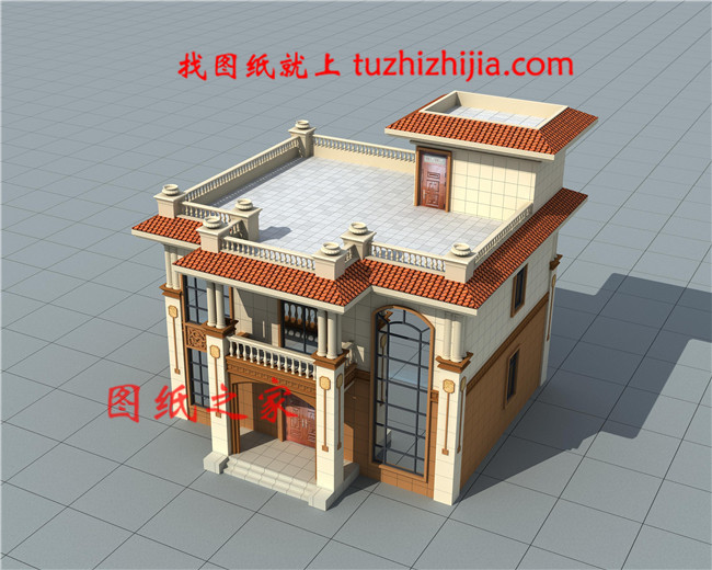 26萬二層平頂別墅別墅設計圖，客廳中空，占地120平米