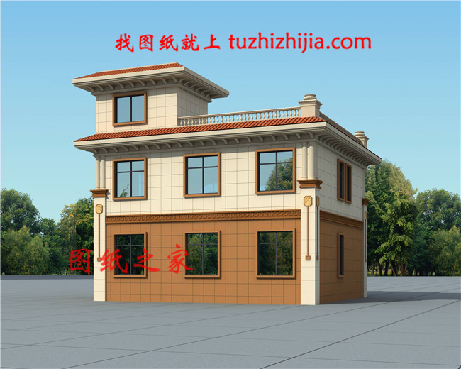 26萬二層平頂別墅別墅設計圖，客廳中空，占地120平米